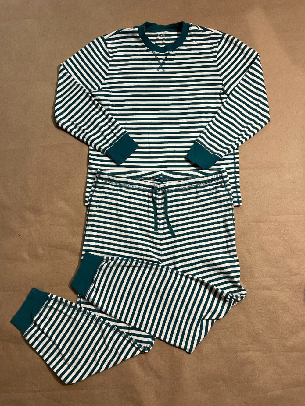 Primary Unisex Pajamas Adult Large Green White Stripes Organic Cotton Two Piece